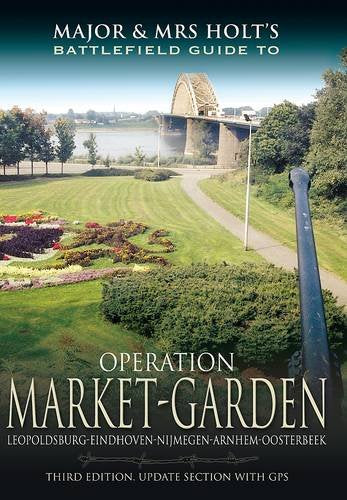 Book cover showing the Arnhem bridge, a memorial garden, and a tank gun barrel.
