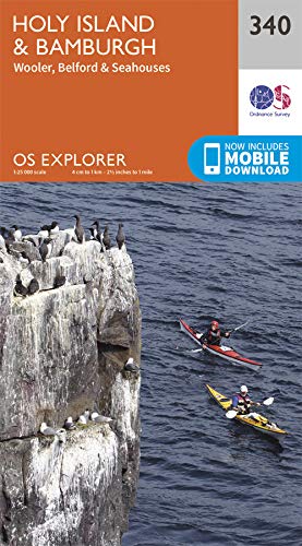 Ordnance Survey Explorer map 340 of Holy Island and Bamburgh coastline.