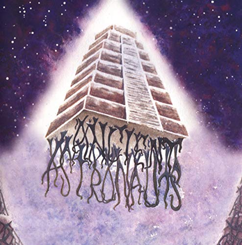 Pyramid floating in a starry, purple sky with stylized text.