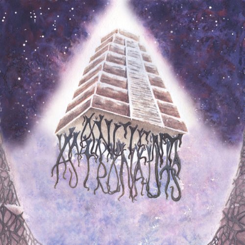 Pyramidal structure with dripping text against a purple, starry background.