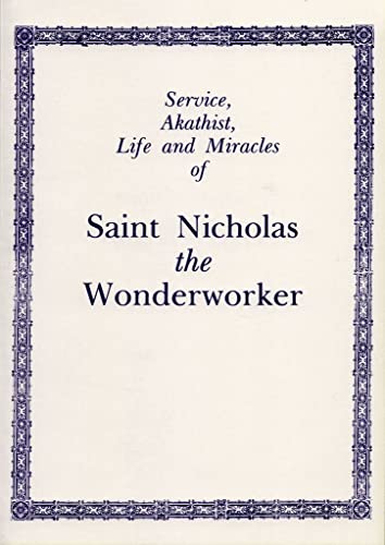 Book cover with ornate blue border and title about Saint Nicholas.