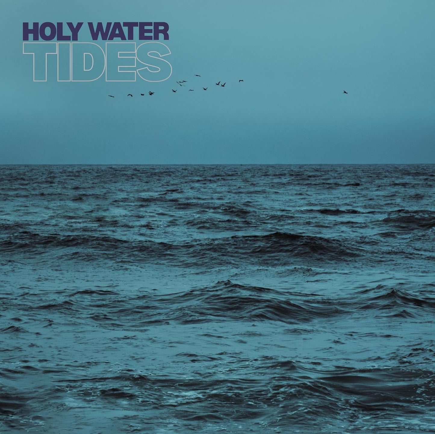 Album cover for Holy Water’s “Tides” featuring ocean waves and birds.