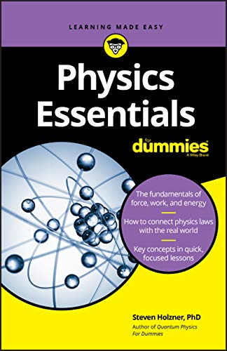 Book cover for "Physics Essentials For Dummies" with atomic model illustration.
