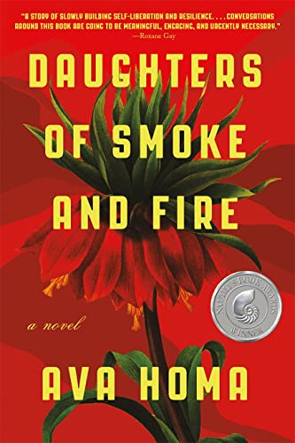 Book cover featuring a large red flower against a red background with yellow text.