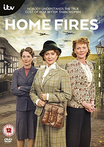 “Home Fires” DVD cover featuring three women in 1940s attire, planes overhead.