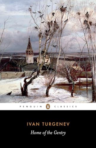 Winter landscape with a church, manor house, and bare trees; book cover.