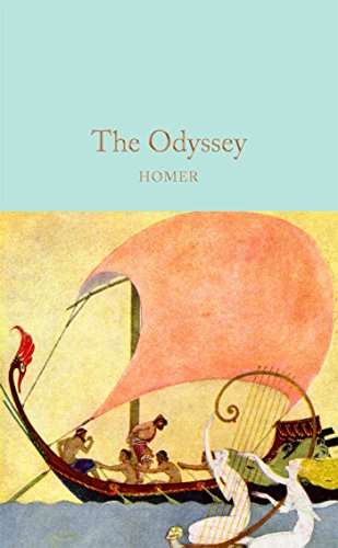 Book cover: "The Odyssey" with illustration of a sailing ship and lyre.