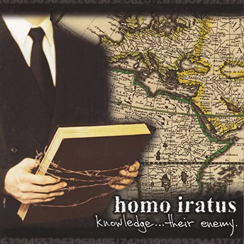 CD cover with a man holding a bound book over a faded map.