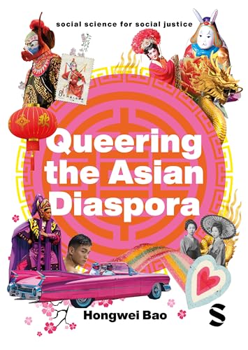 Book cover with collage of Asian cultural imagery and bold pink text.