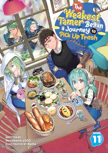 Light novel cover with four anime characters and a table of food.