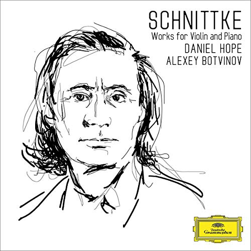 "CD cover with sketch of a man's face and yellow Deutsche Grammophon logo."