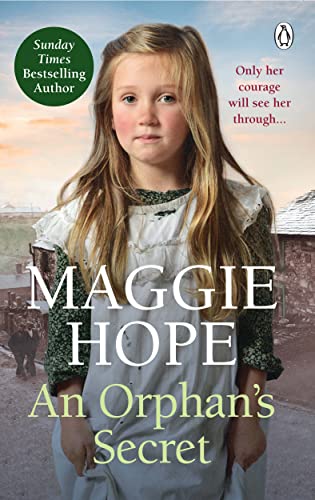 Book cover: young girl with long hair, title “An Orphan’s Secret”.