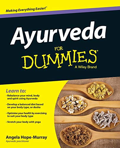 Book cover for "Ayurveda For Dummies" with herbs and spices imagery.