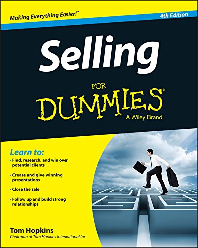 Book cover: "Selling For Dummies," 4th edition, with a businessman walking stairs.