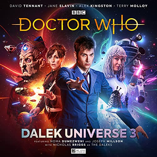 Doctor Who cover featuring the Tenth Doctor, companions, and Daleks in space.