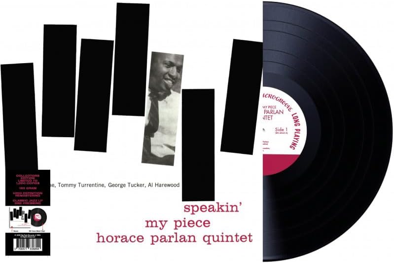 Jazz vinyl record cover with a black and white portrait and blue disc.