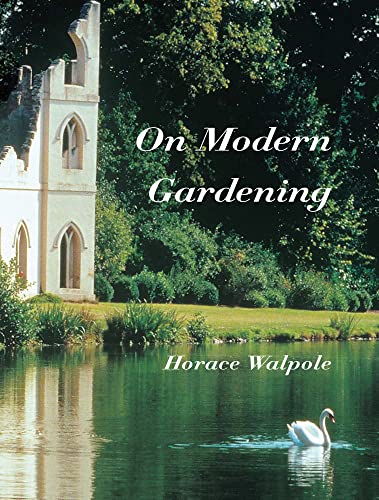 Book cover: "On Modern Gardening" with a castle and swan image.