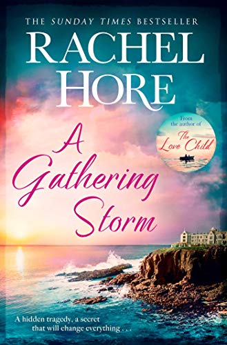 Book cover: “A Gathering Storm” by Rachel Hore, coastal scene.