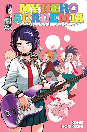 Manga cover featuring Kyoka Jiro playing bass guitar with other students on pink background.