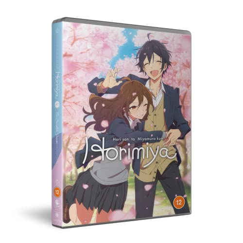 Horimiya" DVD cover featuring two anime characters amidst falling petals.