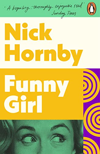 Book cover for Funny Girl by Nick Hornby featuring a woman's eyes and patterns.