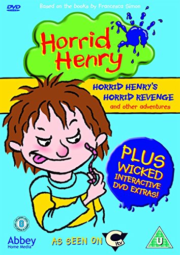 DVD cover featuring a cartoon illustration of Horrid Henry holding a pink worm.