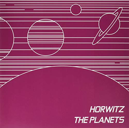 Vinyl record cover with abstract line art of planets and text.