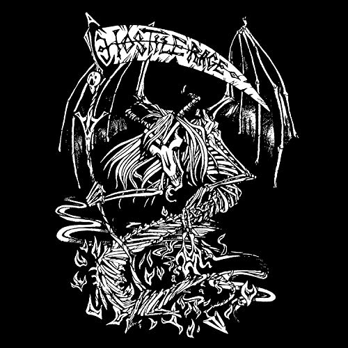 Black and white illustration of a skeletal grim reaper with wings.