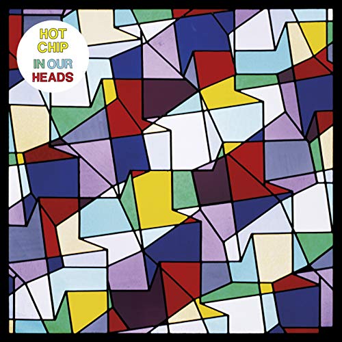 Stained glass pattern with colorful geometric shapes and Hot Chip In Our Heads text.