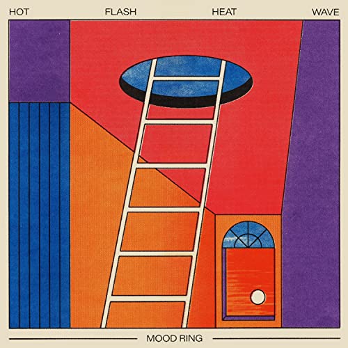 Vinyl record cover with abstract geometric shapes, a ladder, and a window.