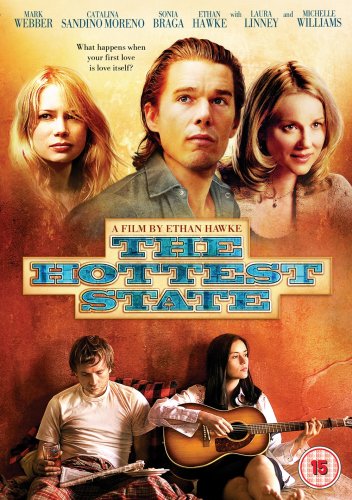 DVD cover for āThe Hottest Stateā featuring actors Ethan Hawke and Catalina Sandino Moreno.