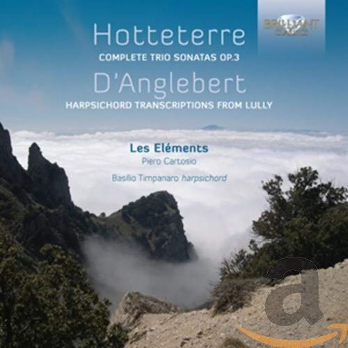 CD cover for Hotteterre’s trio sonatas, featuring a misty mountain landscape.