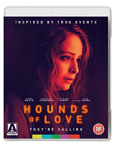 Blu-ray cover for "Hounds of Love" featuring a distressed woman’s face.