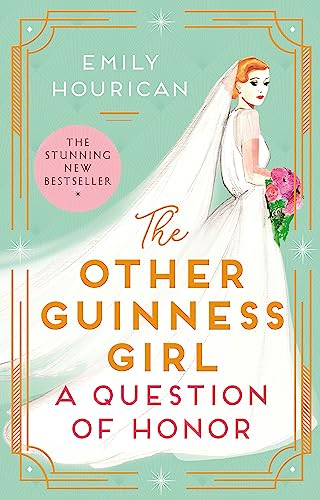 Book cover: bride in white dress, teal and gold art deco design.