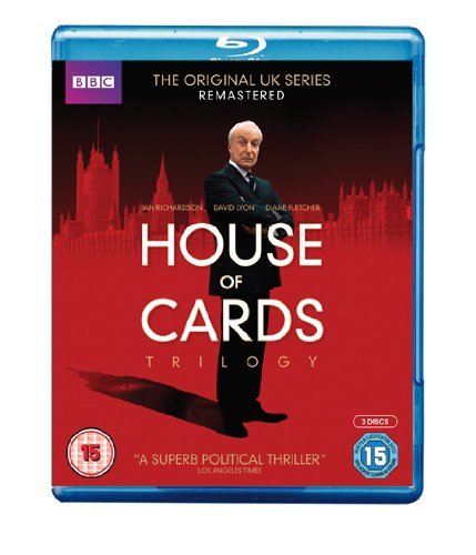 House of Cards Trilogy Blu-ray cover featuring a man in a suit on red background.