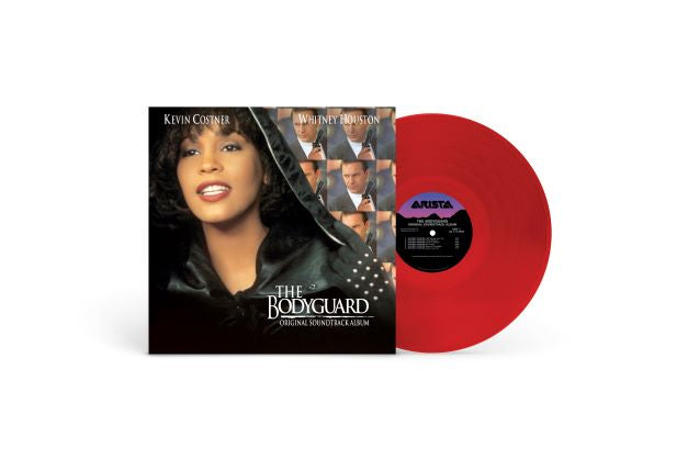 Whitney Houston’s “The Bodyguard” vinyl LP, red and black swirl record.