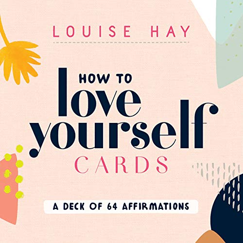 Card deck cover with text “How to love yourself” and abstract floral shapes.