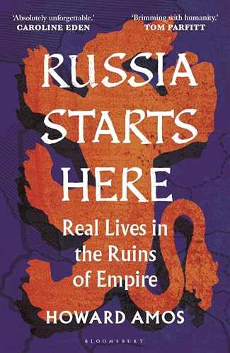 Book cover: “Russia Starts Here” with orange abstract design on purple.