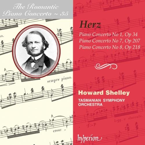 CD cover featuring a portrait, musical notes, and text about Herz's piano concertos.