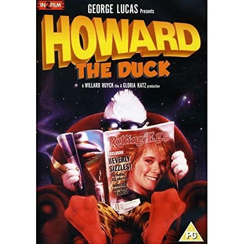 DVD cover for "Howard The Duck" featuring an anthropomorphic duck in sunglasses.