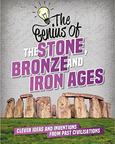 Book cover depicting Stonehenge with text about Stone, Bronze, and Iron Ages.
