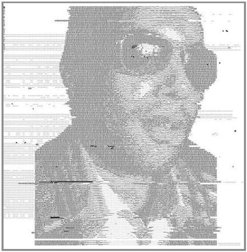 The image is a heavily distorted, pixelated, and glitchy representation of a man's portrait. Alt text: Distorted image of a man wearing headphones.