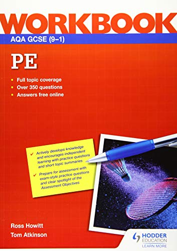 AQA GCSE PE workbook cover with a pen, shuttlecock, and racket.