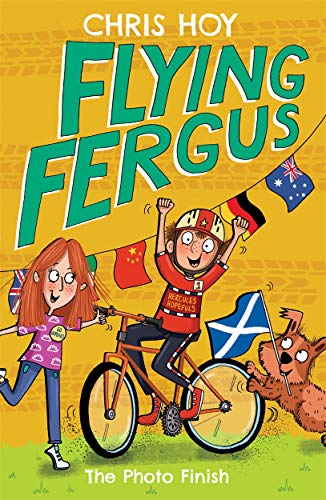 "Book cover featuring a cartoon boy on a bike with a girl and dog."