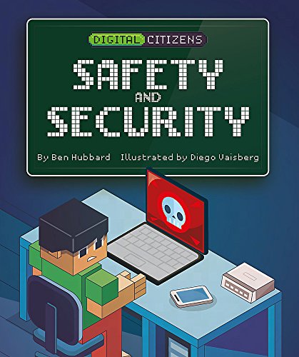 Book cover: pixelated child at laptop with skull image, safety theme.