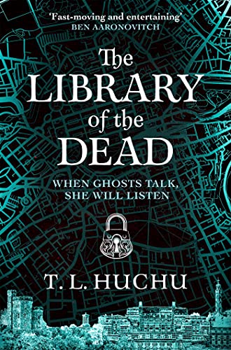 Book cover: “The Library of the Dead” with a padlock and city skyline.