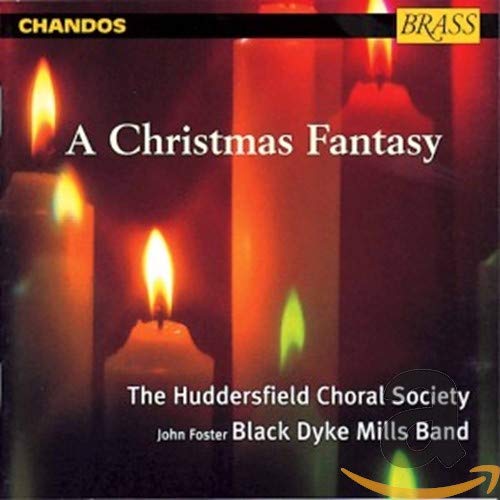 CD cover: burning candles, text “A Christmas Fantasy”, choral society & band names.