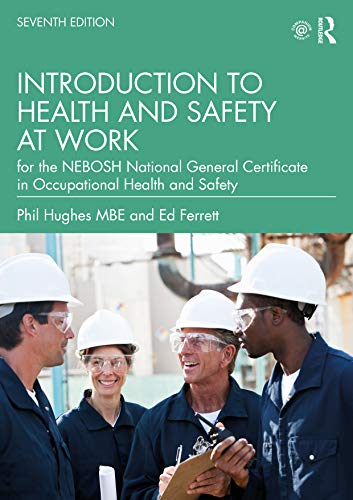 Textbook cover: “Introduction to Health and Safety at Work” with construction workers.