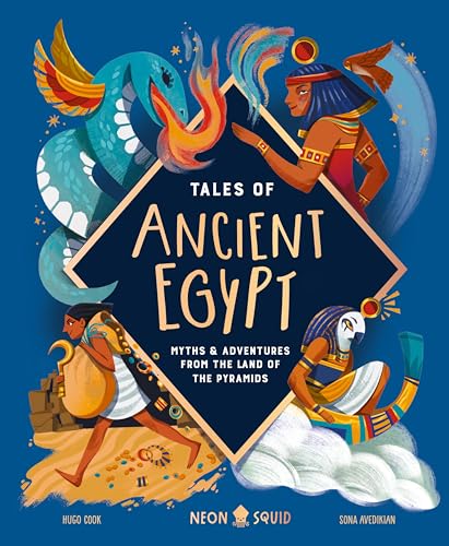Book cover with illustrated Egyptian figures and vibrant blue background.