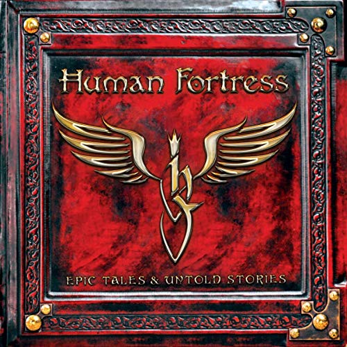 Album cover featuring a winged logo on a red, leather-textured background with metal studs.